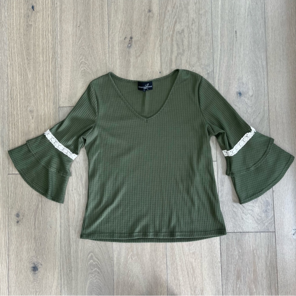 Olive Green Bell Sleeve Top, Large